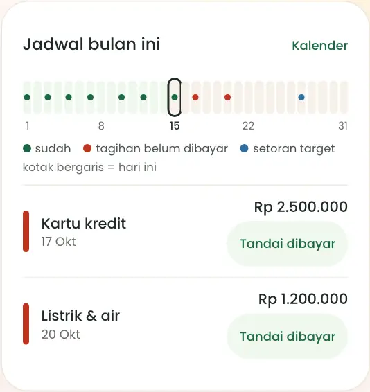 Pita jadwal bulan ini dan tagihan terdekat