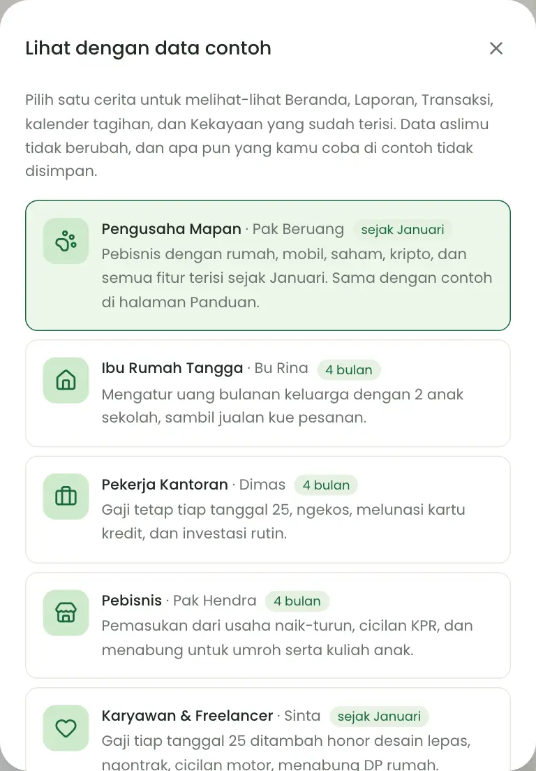 Jendela pilihan 8 contoh pembukuan