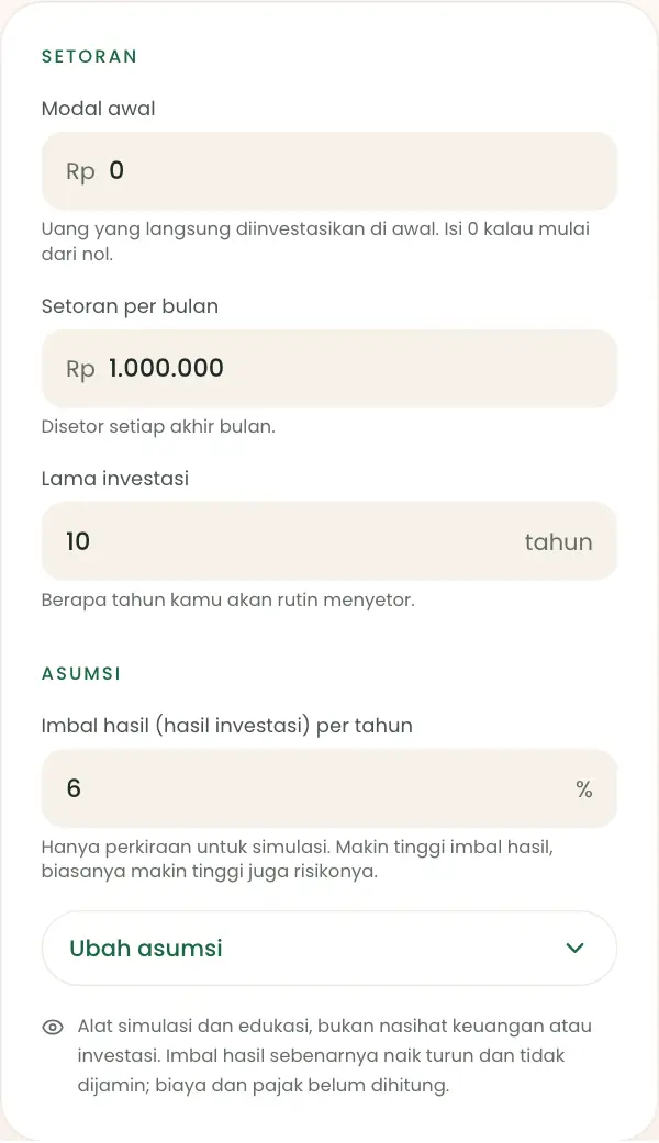 Isian simulasi investasi rutin