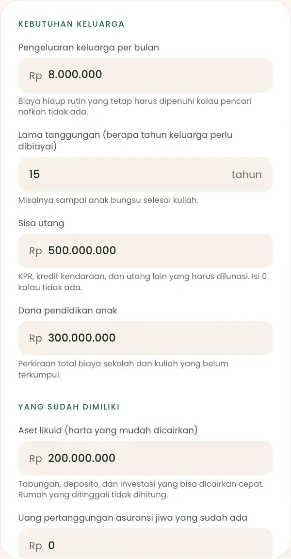 Isian kebutuhan asuransi jiwa