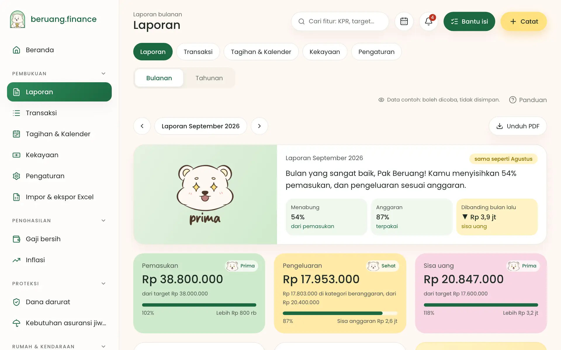 Laporan bulan yang sudah selesai