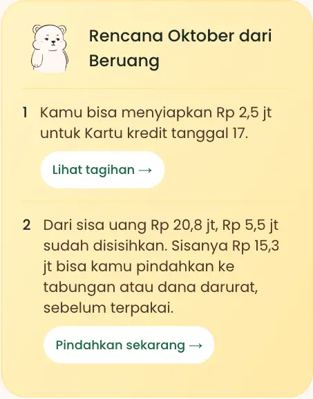 Rencana bulan depan dengan tombol aksi
