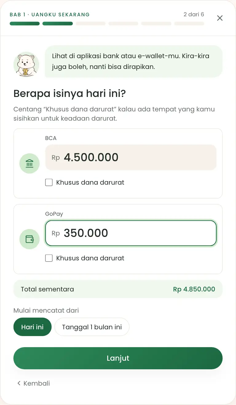 Kolom saldo hari ini untuk setiap akun