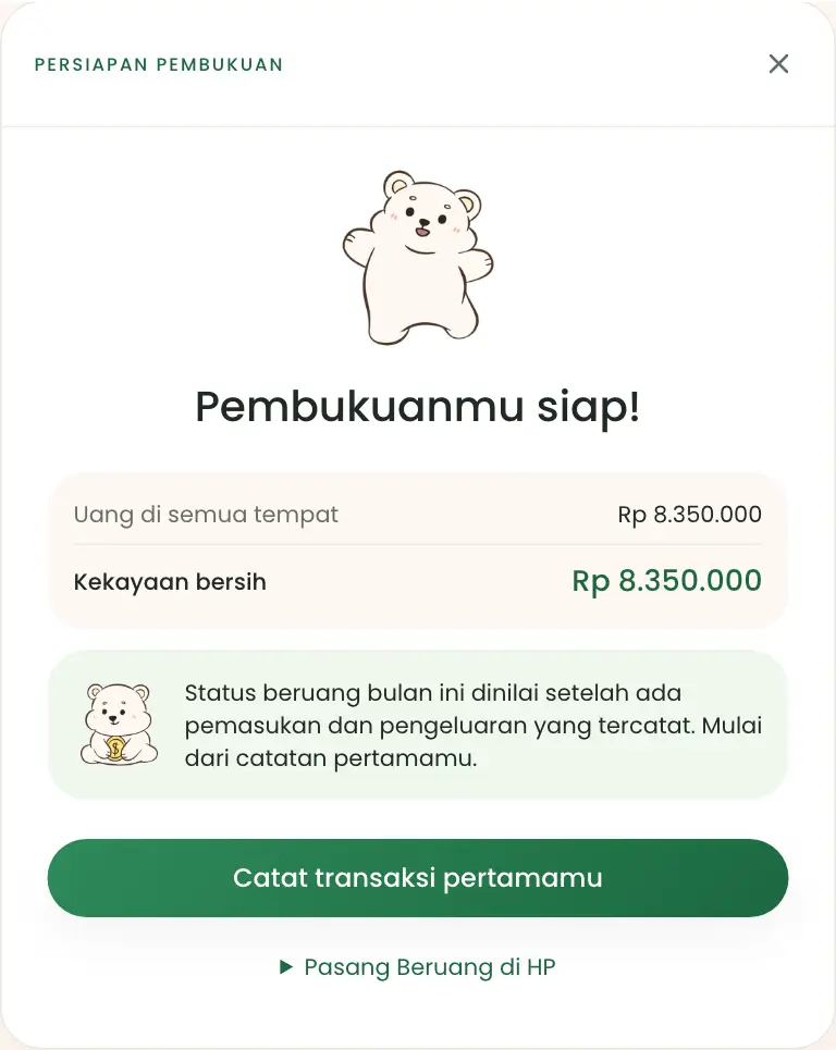 Layar Pembukuanmu siap dengan ringkasan isian