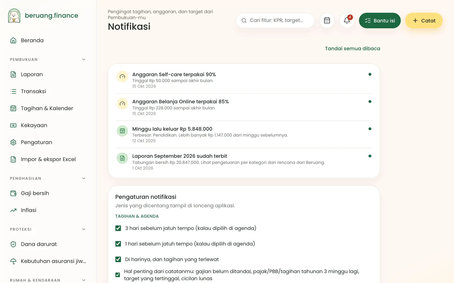 Halaman notifikasi