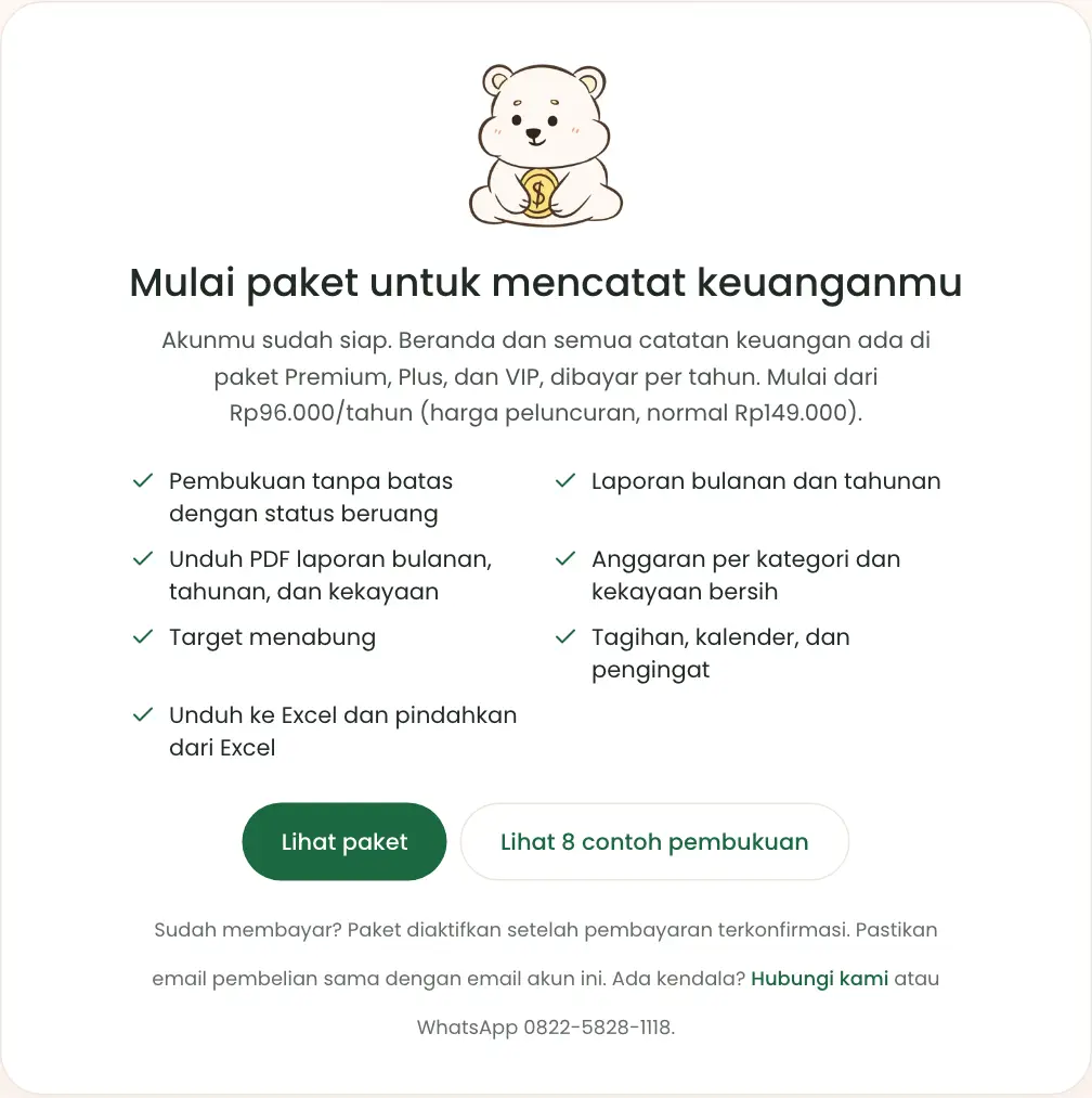 Layar Mulai paket untuk akun yang belum membeli