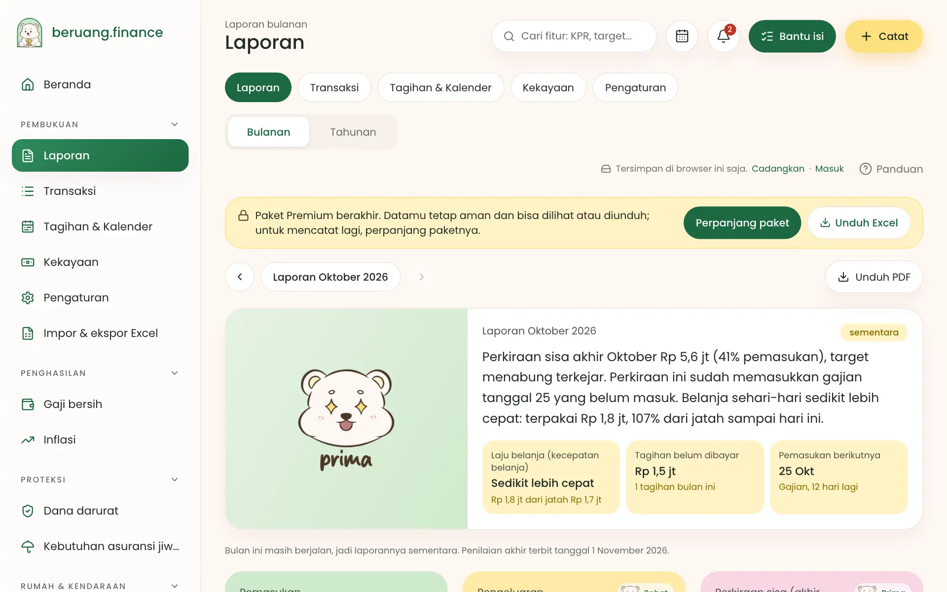 Pita paket berakhir di halaman Pembukuan