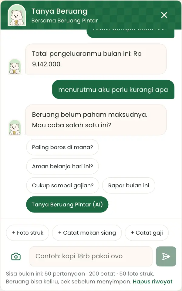 Pertanyaan cepat dan tombol Tanya Beruang Pintar (AI)