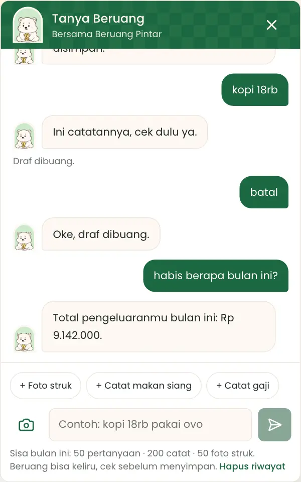 Jawaban total pengeluaran bulan ini di Tanya Beruang