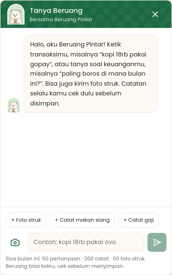 Panel Tanya Beruang dengan sapaan Beruang Pintar dan sisa kuota